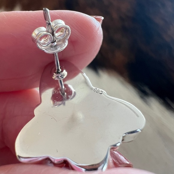 ❤️ Emerald Valley Turquoise & Pink Opal Navajo Style Sterling Cluster Earrings - Picture 13 of 16